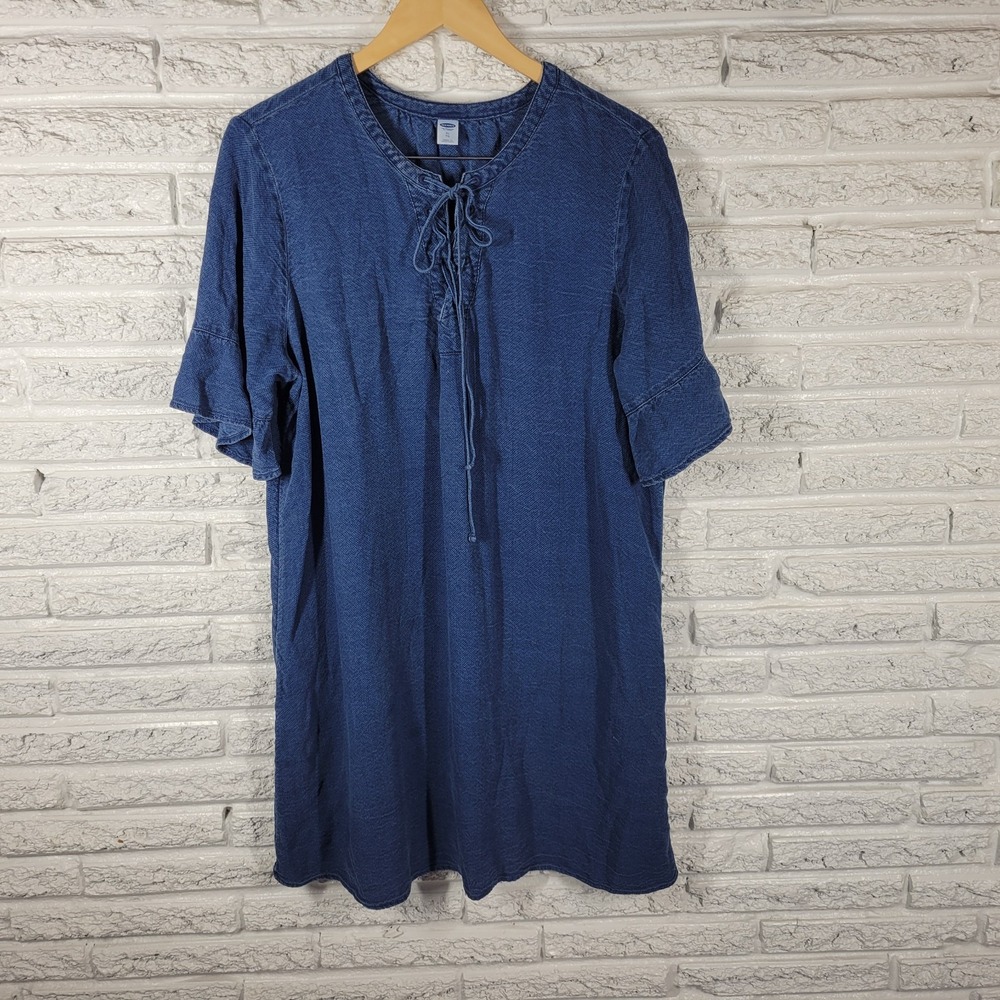 Old Navy XL Swim Cover Up Blue Waffle Knit Bell Sleeve Lace Up Lyocell Beach